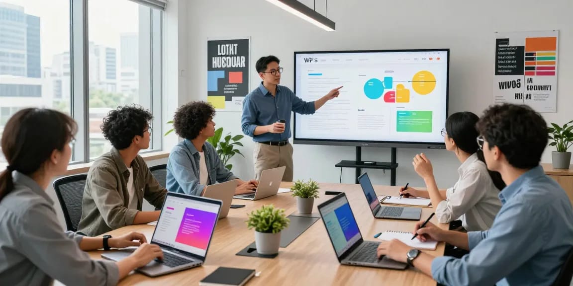 Collaboration scene of professionals engaging with WPS Official Website in a modern office setting