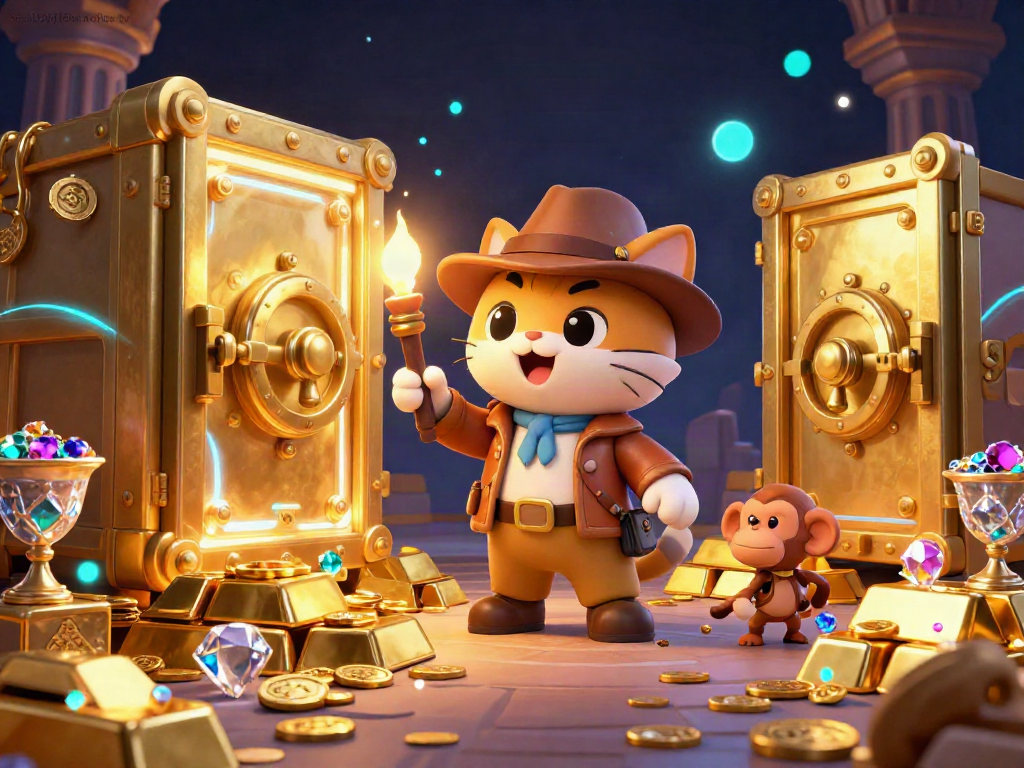 Xem bóng đá xoilac tv showcases 3D cartoon explorer cats discovering golden artifacts in a treasure-filled temple.