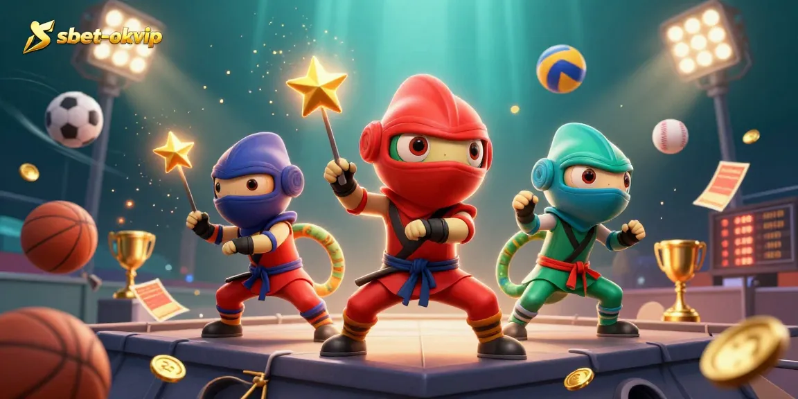 Experience thrilling gaming action at shbet-okvip with ninja chameleons amidst dynamic sports elements.